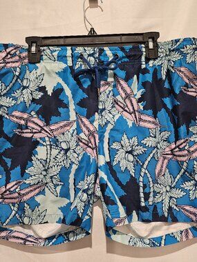 IKE By IKE Behar Men's Swim Trunks Medium Blue Floral Print Board Shorts